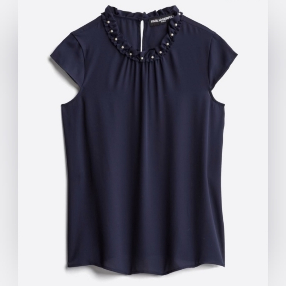 KARL LAGERFELD PARIS Davignon Pearl Neckline Blouse - Size M (NWT)